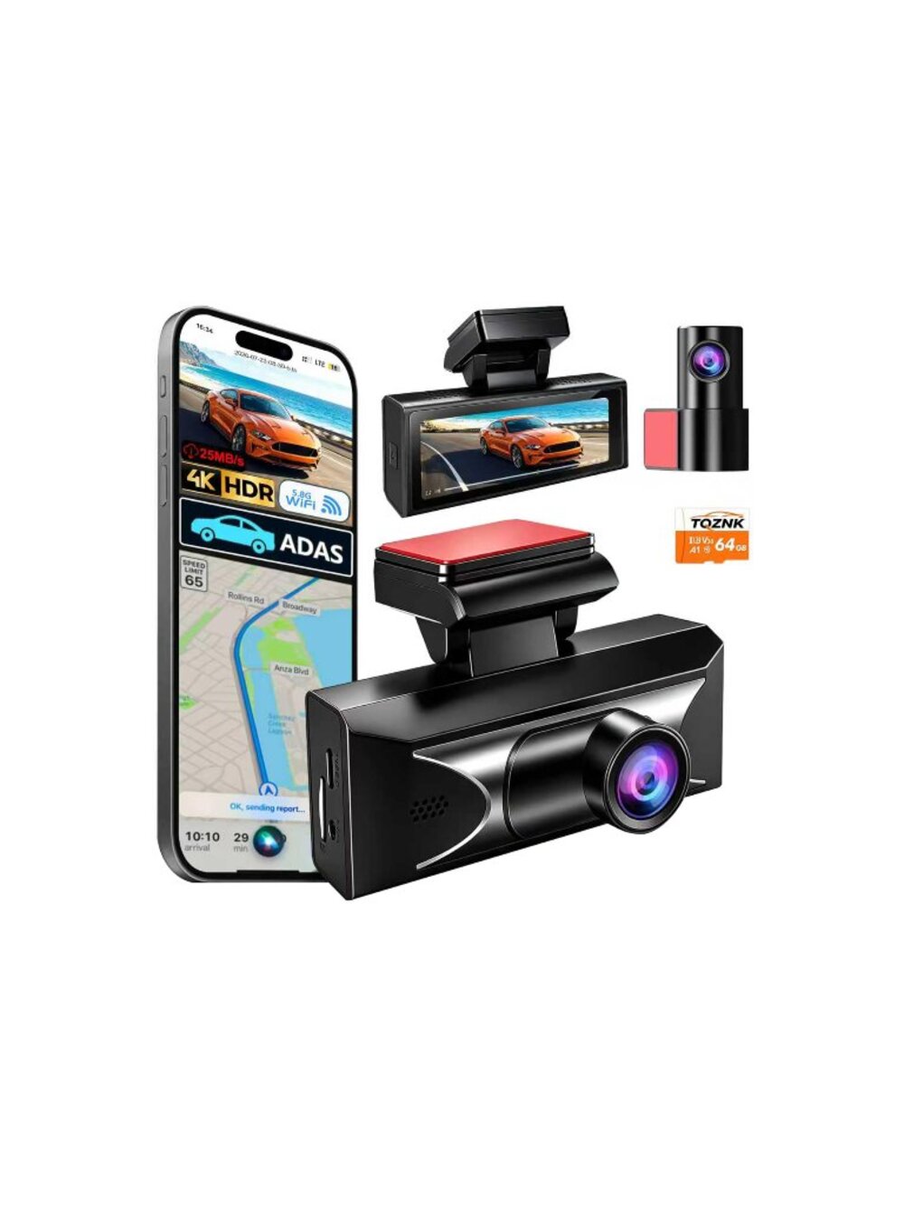NEW 4K Dash Cam Front and Rear 2.5k Starlight Night 5.8GHz Wi-Fi DashCam Dual